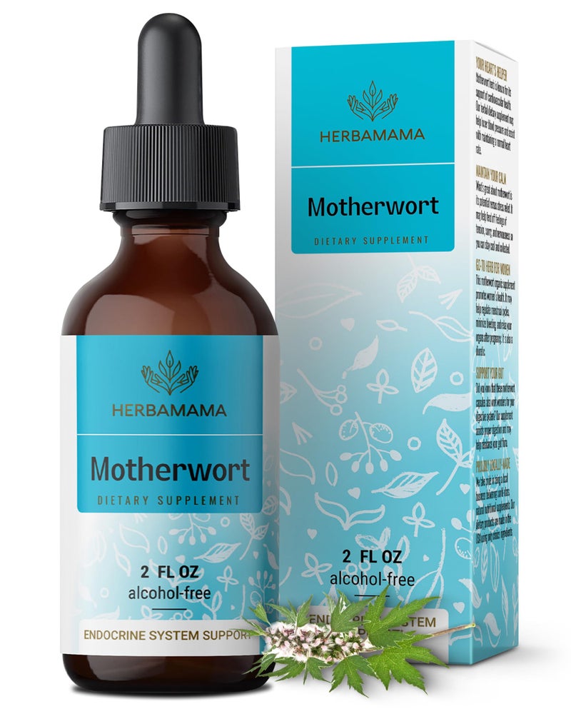 HERBAMAMA Motherwort Tincture Vegan Motherwort Herb Extract Calm Drops for Womens Support NonGMO Alcohol SugarFree Liquid Relaxation Supplement 28Day Supply